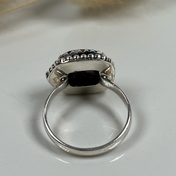 Solid 925 Sterling Silver Pink Dahlia Copper Turquoise Gemstone Ring Size 8.25 - Picture 4 of 9